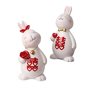 Chic Couple Rabbit Ornament Figurine Sculpture Statue Home Office Decoration