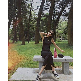 Đầm body 2 dây, váy nữ body hở lưng màu đen cá tính
