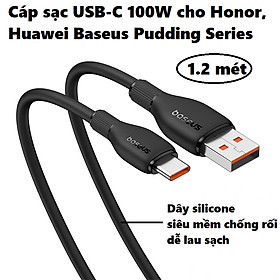 Mua Cáp sạc Usb to C sạc nhanh 100W 66W cho  Honor Huawei  dây silicon siêu mềm chống rối Baseus Pudding series _ Hàng chính hãng