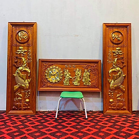 Mua Cặp tranh câu đối lý ngư vọng nguyệt + tranh đồng hồ treo tường phúc lộc thọ  chữ  nhẫn đức  tâm...bằng gỗ hương đỏ
