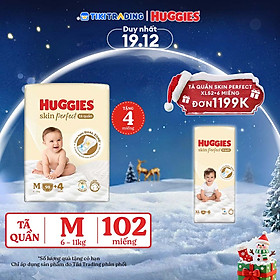 Tã quần Huggies Skin Perfect Mega Jumbo M98+4 miếng với 2 vùng thấm giảm kích ứng da