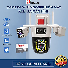 Camera Yoosee 3 Mắt Máy Bay Độc Lập Siêu Sắc Nét, Đêm Có Màu, Đàm Thoại Hai Chiều, Chống Nước Nhựa IP66, Hàng Nhập Khẩu