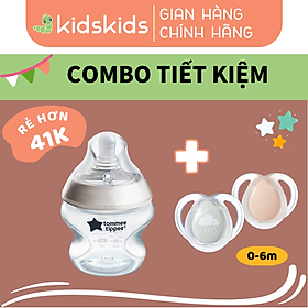 COMBO Ty Ngậm Dạ Quang Cho Bé Tommee Tippee Night Time 0-6 Tháng & Bình Sữa Ty Siêu Mềm Tự Nhiên Natural Start 150ml