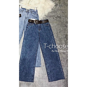 Quần ống rộng nữ cạp khóa chất vải bò đẹp quần jean ống rộng dài 100cm màu xanh thời trang Banamo Fashion 965