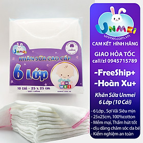 Khăn Sữa 4 Lớp Unmei Xuất Nhật Bịch 10 cái 25x25cm 100% Cotton mềm mại thấm hút tốt