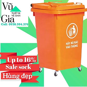 (Hàng nhập khẩu) Thùng rác nhựa công cộng 60L màu cam