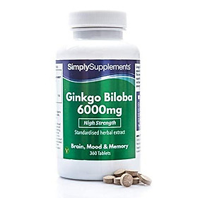 Ginkgo Biloba Tablets 6000mg | Supports Circulation and Mental Performance | 360 Tablets = Up to 1 Year Supply | Manufactured in The UK