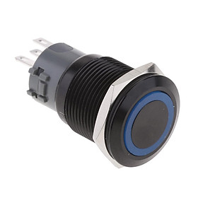 Waterproof 19mm Momentary Push Button Switch With 12V Blue LED Ring