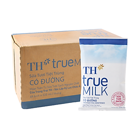 Thùng 48 bịch sữa TH True có đường 220ml