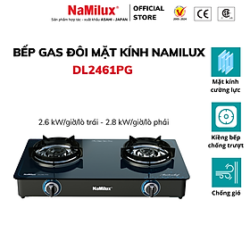 Bếp Gas Đôi Mặt Kính Cao Cấp NaMilux NH-DL3416PG/DL2461PG - Công Suất 2.8 kW/giờ/lò phải - Kiềng Bếp Tráng Men -Hàng Chính Hãng