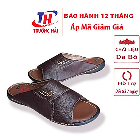 Dép nam da bò quai ngang Trường Hải Màu nâu cao 2.5cm đế cao su không trơn may chắc chắn DN144 FORM LỚN HƠN 1 SIZE