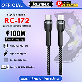 Mua Cáp sạc nhanh Type C to Type C 100W Remax RC-172c Type C 100W cho lPhone 15  Samsung S22 S21 Ultra Xiaomi Mi 12 - Hàng Chính Hãng Remax