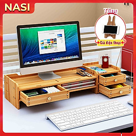 Mua Kệ để máy tính đa năng KM02 tặng kèm giá đỡ điện thoại kệ màn hình máy tính để bàn bằng gỗ cứng chắc có hộc cất bàn phím ngăn kéo hộc để tài liệu