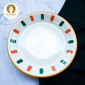 Mua 27cm Dĩa gốm Nhật size lớn màu trắng viền xanh lá cam SVG4432
