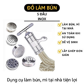 Dụng cụ làm bún tươi, nui, phở, bánh canh 5 đầu thay inox cao cấp - Khuôn làm bún đa năng làm đồ ăn cho gia đình đảm bảo an toàn vệ sinh thực phẩm HÀNG MỚI VỀ