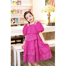 Đầm babydoll tầng cho bé gái trễ vai xinh xắn từ 12-35kg hàng thiết kế