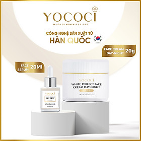 Bộ siêu dưỡng trắng da mặt Yococi kết hợp ngày đêm giúp da sáng mịn, căng bóng bảo vệ tuyệt đối an toàn cho da gồm 1 kem face 20g + 1 serum dưỡng da 20ml