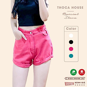 Quần short săn lai trơn trắng, đen, hồng, xanh 4858 THOCA HOUSE năng động cá tính, tự tin thoải mái