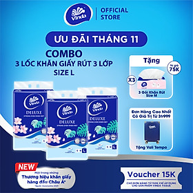 Khăn giấy rút cao cấp Vinda Deluxe 3 lớp 110 tờ size L (4 Gói)