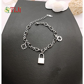 Lắc tay nữ inox kiểu xoắn mặt ổ khóa kèm phụ kiện không đen không gỉ sét