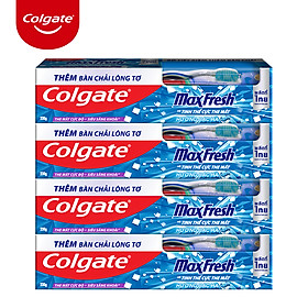 Bộ 4 Kem đánh răng Colgate bạc hà the mát Maxfresh 230g/tuýp tặng bàn chải đánh răng lông mềm