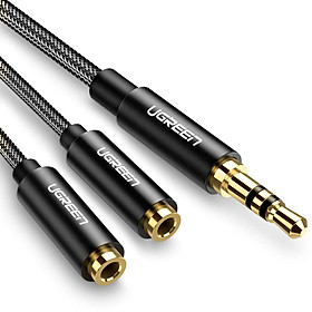 Cáp chia 3.5mm Stereo chữ Y đầu bọc nhôm mạ vàng 24k chống nhiễu 20CM màu đen  Ugreen 123AT70102AV Hàng chính hãng