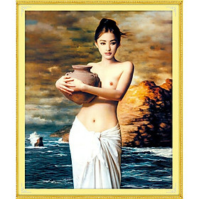 Tranh đính đá CÔ GÁI ÔM LU (50×64cm) chưa đính