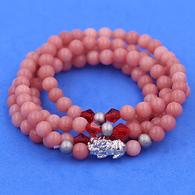Vòng chuỗi 108 hạt đá hồng ngọc 6 ly charm tỳ hưu inox trắng, vòng chuỗi niệm Phật, vòng chuỗi đeo tay