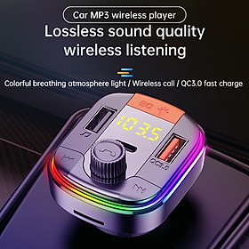Tẩu sạc nhanh QC 3.0 hai cổng USB không dây với PD và máy nghe nhạc MP3 Bluetooth 5.0 cho xe hơi