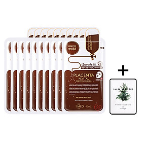 Hộp 10 Gói Mặt Nạ Nhau Thai Cừu Tăng Độ Đàn Hồi Và Chống Lão Hóa Da Mediheal Placenta Revital Essential Mask Ex 25ml x10 + Tặng 1 gói sữa rửa mặt thải độc Super Vegitoks Cleanser 3ml