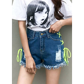 Quần short jeans đan dây rách tua Mã: QN851 - XANH LÁ