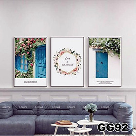 Mua Tranh treo tường canvas khung gỗ 3 bức phong cách hiện đại Bắc Âu tranh hoa trang trí phòng khách phòng ngủ spa 92