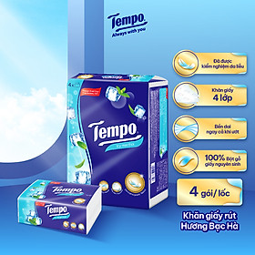 Lốc 4 Gói Khăn Giấy Cao Cấp Tempo Softpack Không Mùi, 4 Lớp, Không Gây Kích Ứng Da (90 Tờ/ Gói) - Thương Hiệu Đức