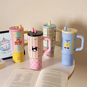 Ly Giữ Nhiệt Có Quai Cầm Họa Tiết Hình Dễ Thương Pastel Dung Tích 710ml Inox316 Giữ Nhiệt Tốt 6-8 Tiếng - HÀNG CHÍNH HÃNG MINIIN
