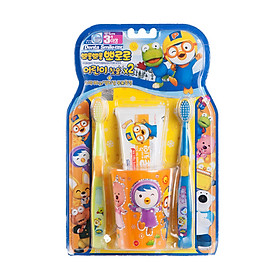 Bộ 4 bàn chải đánh răng + kem đánh răng + cốc Pororo Hàn Quốc