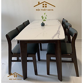 Bộ bàn mặt đá 6 ghế Benla chân A (Xám Đậm) 160cm x 80cm x 75cm (DxRxC) Mặt bàn đá với nguyên liệu được nhập khẩu từ Malaysia công nghệ Ý