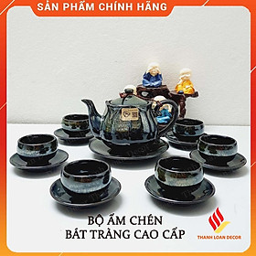 Mua Bộ ấm chén uống trà cao cấp loại 1 - Men hỏa biến - In logo nổi dưới đáy - Gốm sứ Bát Tràng