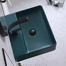 Mua Chậu sứ lavabo để bàn kiểu vuông màu xanh độc đáo