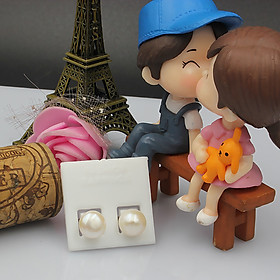 Bông Tai Hoa Tai Bạc Hiểu Minh HT307 Ngọc Trai Loại Tròn Đơn Giản