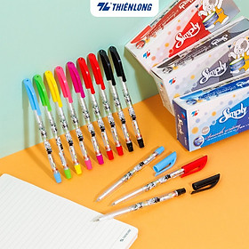 Combo 5/10/20 Bút bi Thiên Long TL-062 ngòi 0.38mm mực xanh đỏ đen có nắp đậy đầu bi nhỏ tạo nét viết thanh mảnh