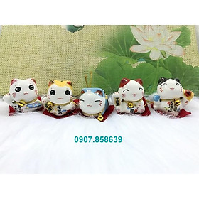 Full Set Bộ 5 Tượng Mèo Sứ Maneki Neko Thần Tài (Mèo Nằm)