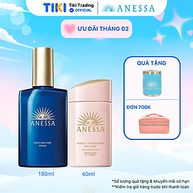 Bộ sữa chống nắng Anessa dưỡng da dịu nhẹ dạng sữa SPF50+ PA++++ 60ml và Serum dưỡng da và phục hồi da sau nắng 180ml