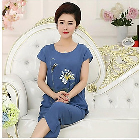 AMO- Bộ quần áo mặc nhà cho mẹ, bộ đũi hoa sen