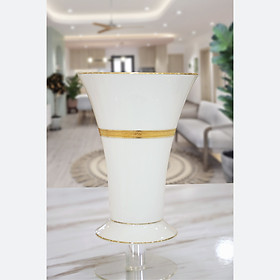 Bình hoa sứ cao cấp Noritake M163/T91825K, màu trắng, mạ vàng, miệng loe, cao 23cm - Hàng chính hãng