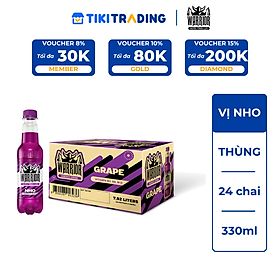 Thùng 24 Chai Nước Tăng Lực Có Gas Warrior Vị Nho (330ml x 24 chai)