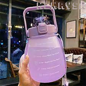 Bình Nước Có Vạch Báo Giờ Uống Nước Dễ Thương 1.3L (Tặng kèm dây đeo) - HENRYSA - Tím