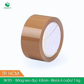 BK1D - Băng Keo Đục - 4.8cm - Block 6 cuộn/kg - Bộ 12 cuộn băng dính đục đóng thùng hộp carton