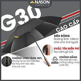 Ô dù cao cấp tán siêu to siêu rộng G30 NASON UMBRELLA Cán gỗ sang trọng khung trợ lực kép chống lật