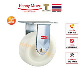 Bánh xe đẩy nylon trắng tải nặng càng Inox 304 cố định - 100 - 125 - 150 - 200mm - Happy Move Thái Lan