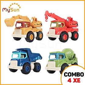 Bộ xe ô tô công trình đồ chơi cho bé - xe cần cẩu, xe ben chở cát, ô tô máy múc, xe bồn trộn bê tông